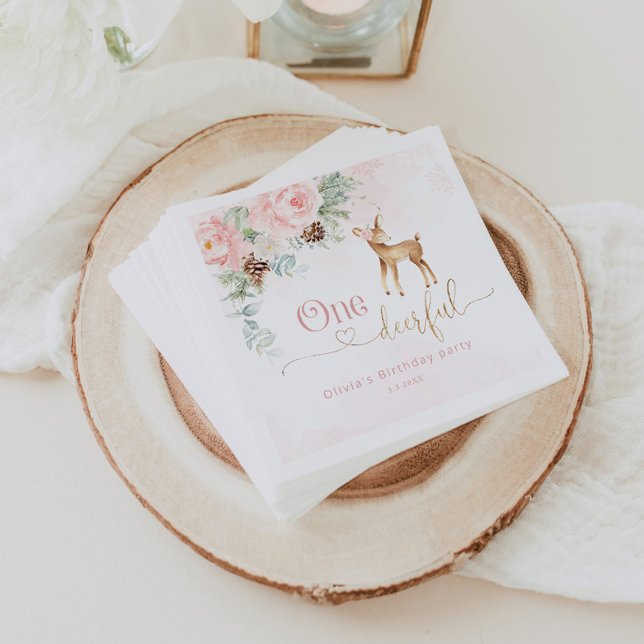 Serviette En Papier Fille premier anniversaire hiver Un seul cerf anni (Créateur téléchargé)