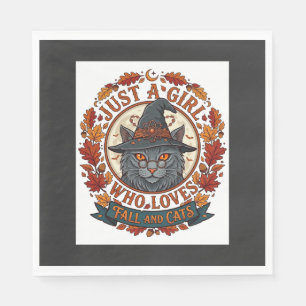 Serviette En Papier Fille qui aime les chats Halloween Sorcière Automn