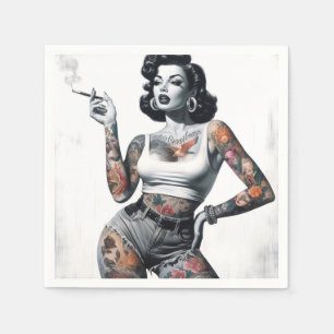 Serviette En Papier Fille Rétro Tatouée