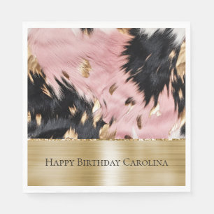 Serviette En Papier Fille Rose Black Gold Cowgirl Cowhide