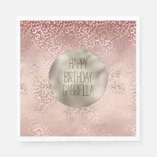 Serviette En Papier Fille Rose Blush Gold Ombre Empreinte de léopard