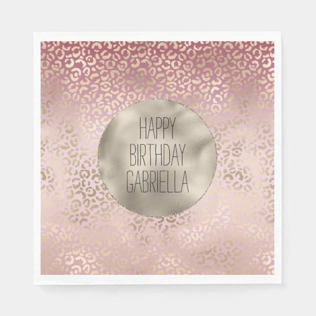 Serviette En Papier Fille Rose Blush Gold Ombre Empreinte de léopard (Devant)