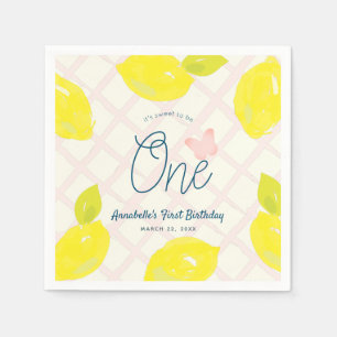 Serviette En Papier Fille rose citron peinte à la main 1er anniversair