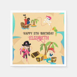 Serviette En Papier Fille Rose Cute Personnalisée Pirate Anniversaire