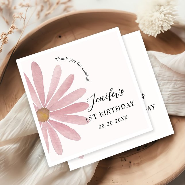Serviette En Papier Fille rose Daisy Première fête d'anniversaire (Créateur téléchargé)