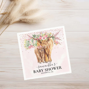 Serviette En Papier Fille rose Floral Highland Vache Baby shower de ve