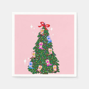 Serviette En Papier Fille rose moderne Botte occidentale Noël