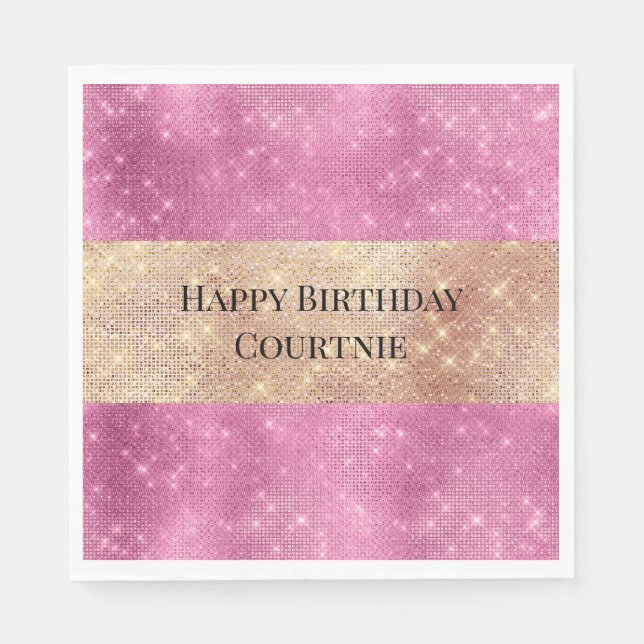 Serviette En Papier Fille Rose Or Glitzy Étincelle (Devant)