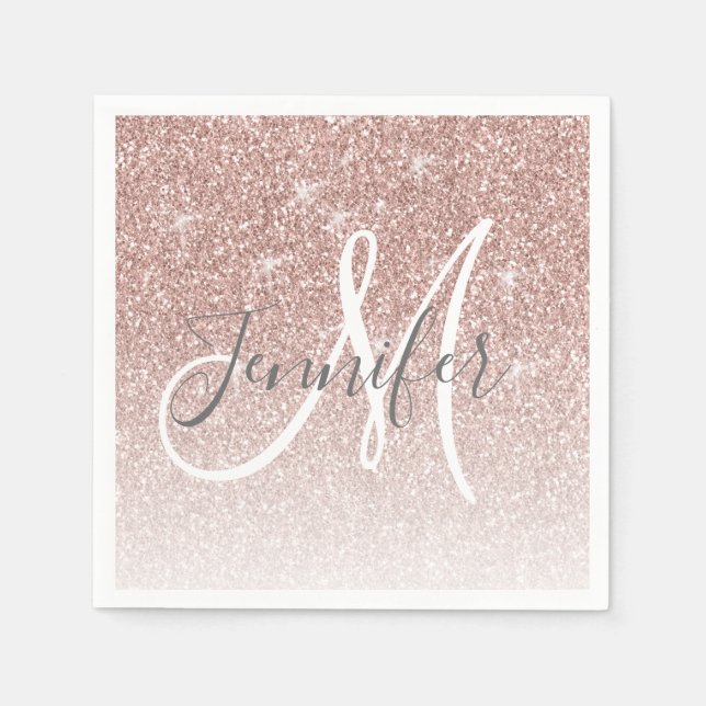 Serviette En Papier Fille Rose Parties scintillant or Blush Monogramme (Devant)
