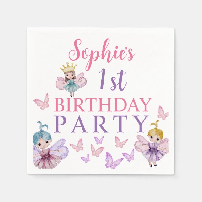 Serviette En Papier Fille Rose & Purple Fairy Princess Anniversaire (Devant)