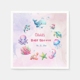 Serviette En Papier Fille Rose Sous La Mer Baby Shower