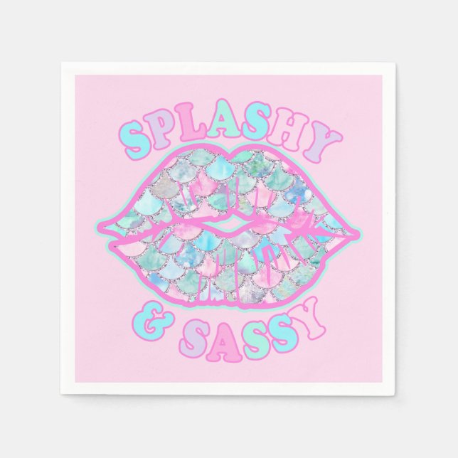 Serviette En Papier Fille Splashy & Sassy Rose Turquoise Mermaid Kiss (Devant)