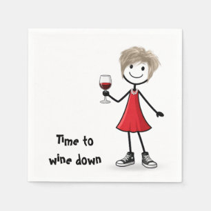 Serviette En Papier Fille stick figure de fête avec verre à vin