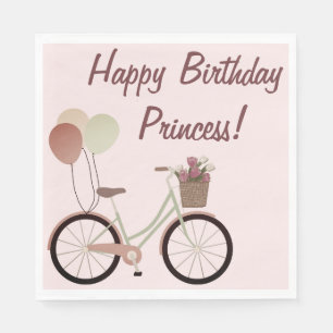 Serviette En Papier Fille Vélo Rose Ballons Joyeux anniversaire