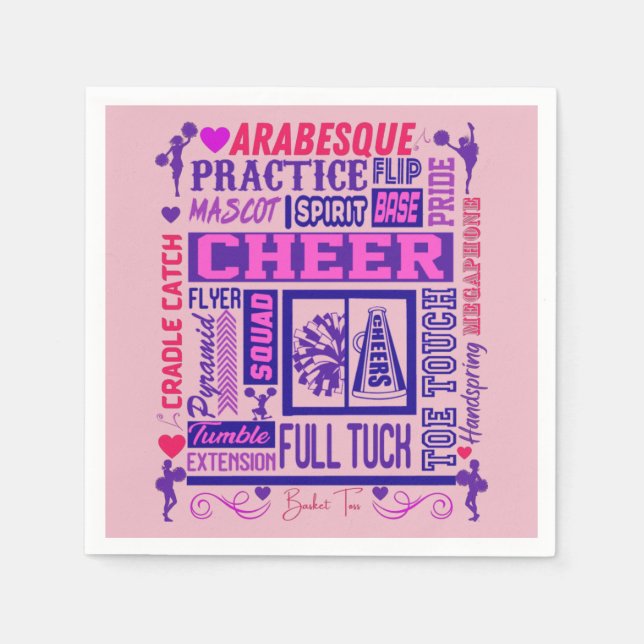 Serviette En Papier Filles Cheerleader rose et violet Word Art (Devant)