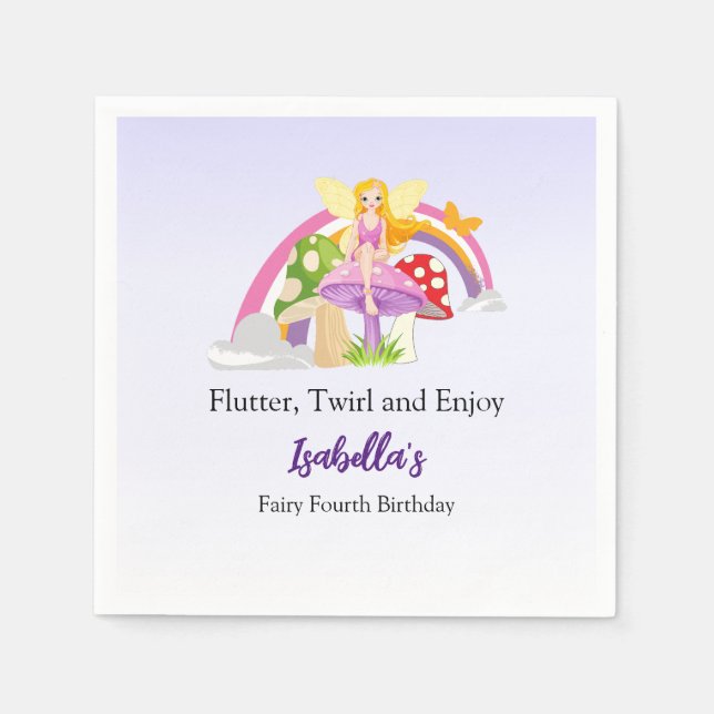 Serviette En Papier Filles Fairy Mushroom Rainbow Anniversaire (Devant)