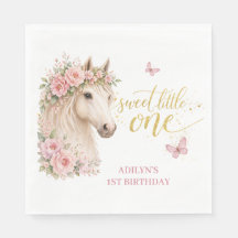 Filles Fleurs Roses Cheval 1er Anniversaire