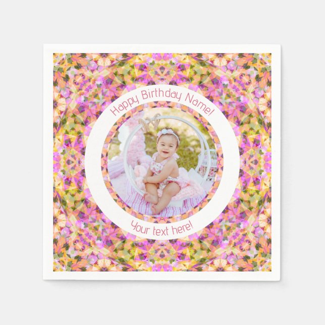 Serviette En Papier Filles Joyeux Anniversaire Été Rose Étoile Personn (Devant)