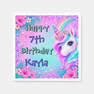 Serviette En Papier Filles Licorne Joyeux Anniversaire Violet Fête Arc