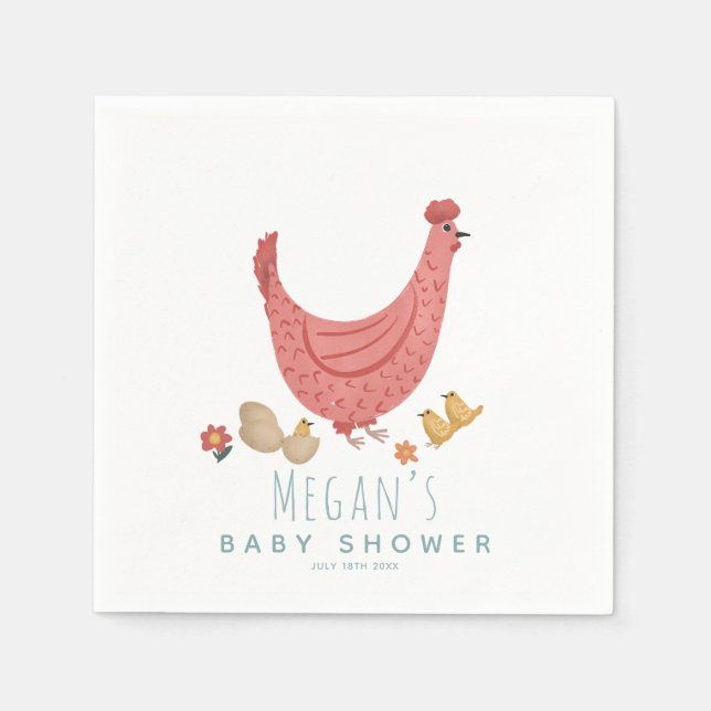 Serviette En Papier Filles mignonne Baby shower de poulet de ferme ros (Devant)