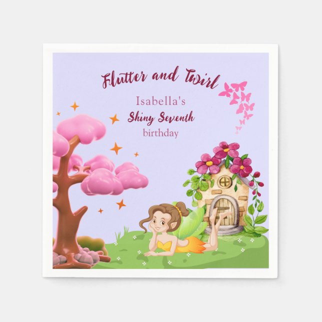 Serviette En Papier Filles mignonne Jaune Fée Fairytale maison (Devant)