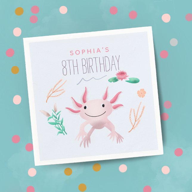 Serviette En Papier Filles mignonnes rose Kawaii Axolotl 8e anniversai (Créateur téléchargé)