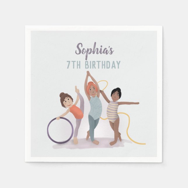 Serviette En Papier Filles Moderne Violet Gymnastique Enfants Annivers (Devant)