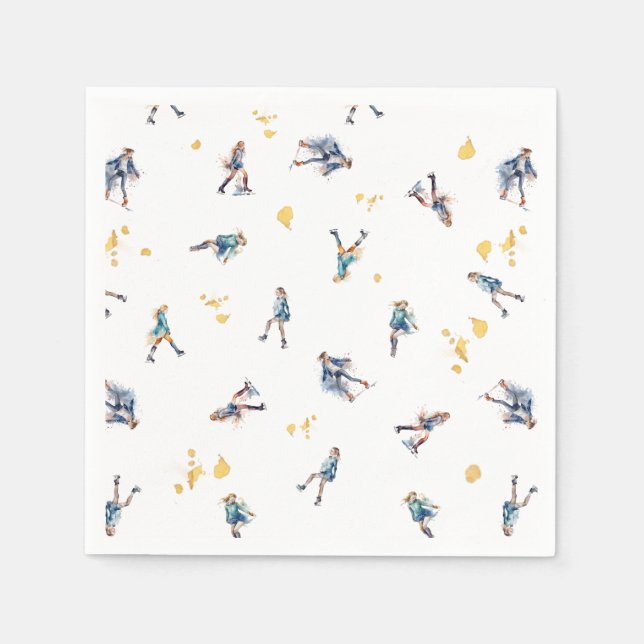 Serviette En Papier Filles Patinage sur glace, Hockey Blue Gold Annive (Devant)