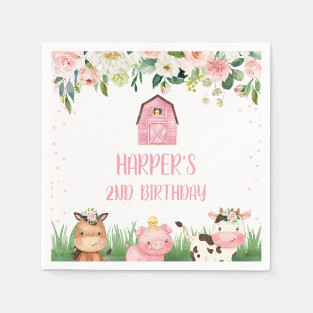 Serviette En Papier Filles Rose Floral Farm Anniversaire fête Napkin (Devant)