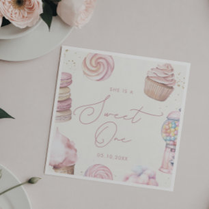 Serviette En Papier Filles' Rose Sweet One Candy Glace Cream 1er anniv