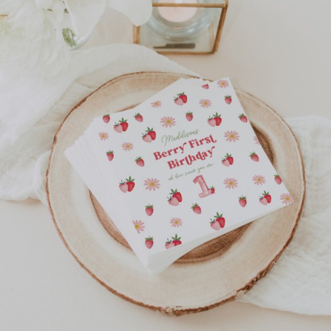 Serviette En Papier Filles roses Fraises et marguerites d'anniversaire (Créateur téléchargé)