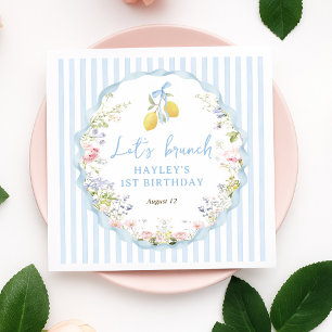 Serviette En Papier Filles Ruban Bleu Floral Citron