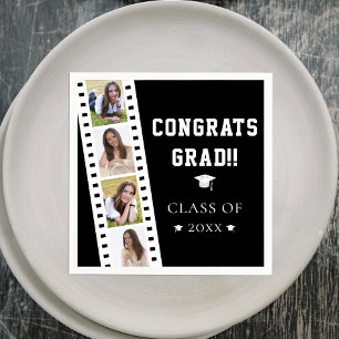 Serviette En Papier Filmstrip Four Photo Collage Graduation   Black