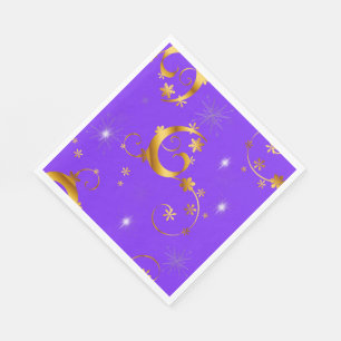 Serviette En Papier Fils d'or et étoiles Violet Noël