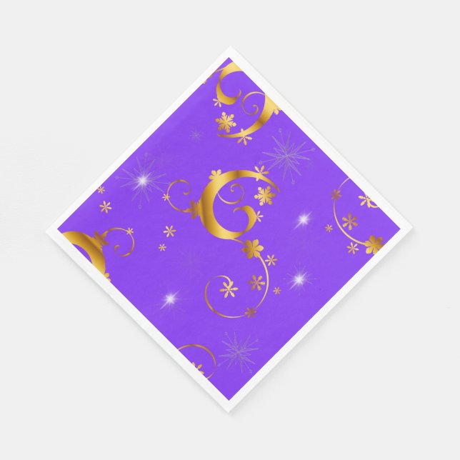 Serviette En Papier Fils d'or et étoiles Violet Noël (Coin)