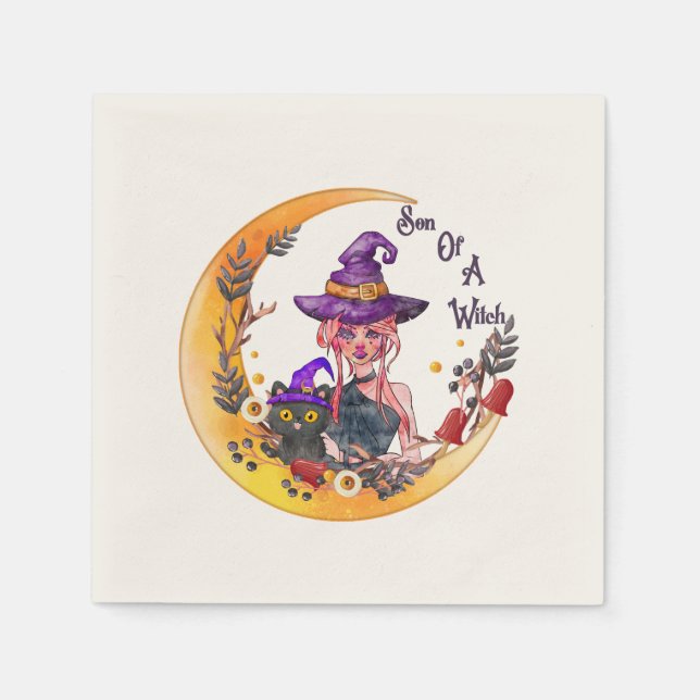 Serviette En Papier Fils d'une sorcière - Crescent Moon Design (Devant)
