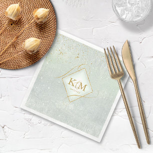 Serviette En Papier Fine Lines Gold Abstract Wedding V2 Sage ID867