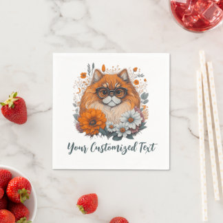 Serviette En Papier Finesse florale : Chat perse dans un jardin de fle