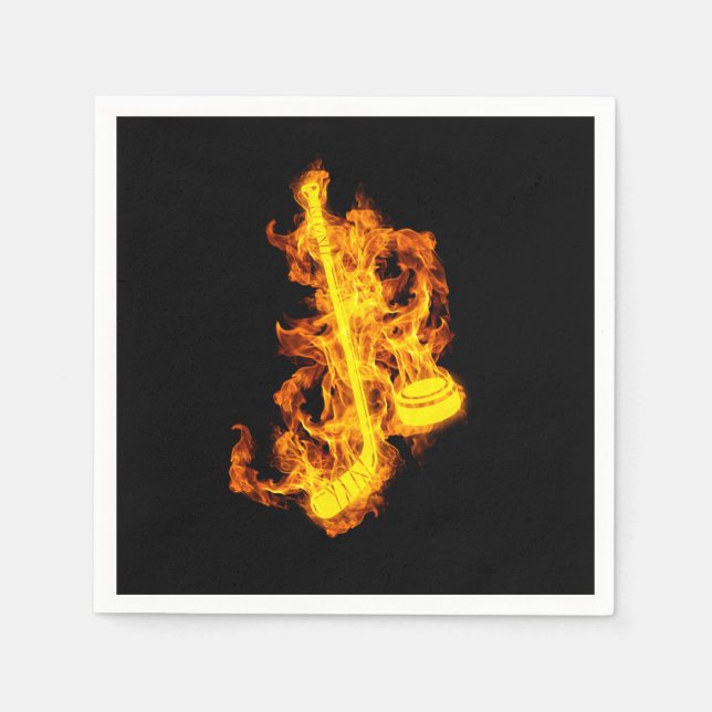 Serviette En Papier Fire Hockey Flames Hockey Stick Ball (Devant)