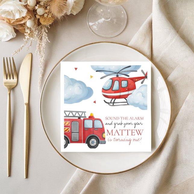 Serviette En Papier Firetruck Birthday Party Napkin (Créateur téléchargé)