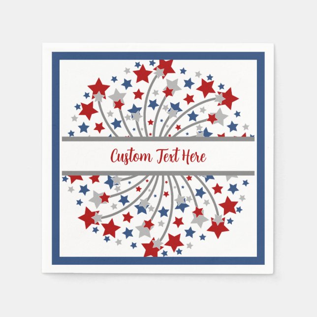 Serviette En Papier Fireworks Red White Blue Indépendance Juillet 4 (Devant)