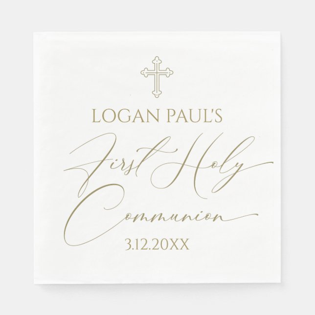 Serviette En Papier First Holy Communion Gold and white napkin (Devant)