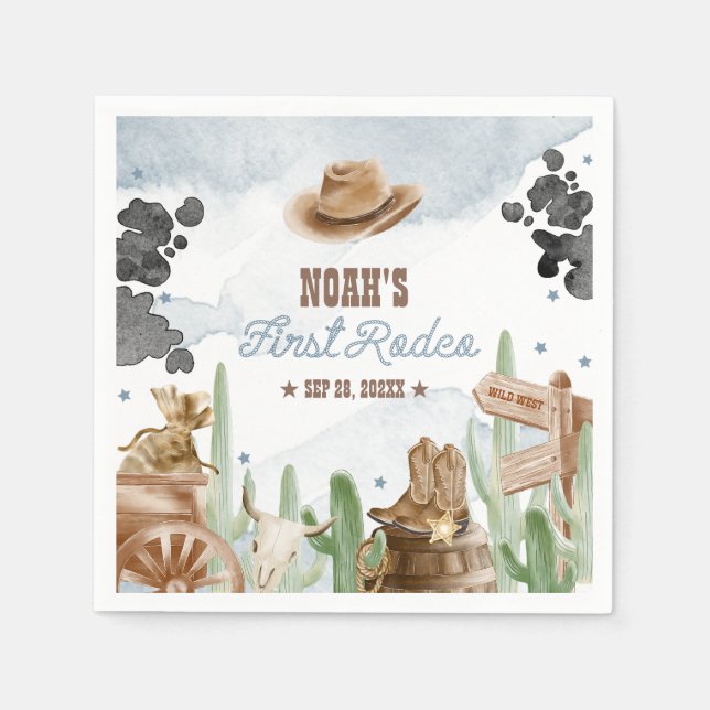 Serviette En Papier First Rodeo 1st Birthday Rustic Wild West (Devant)