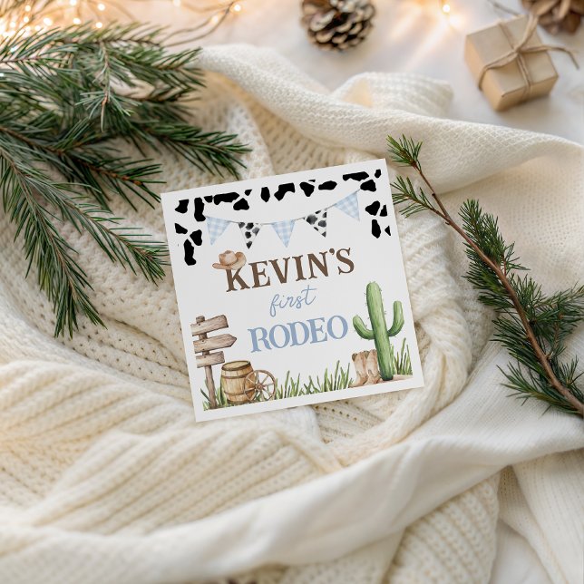 Serviette En Papier First Rodeo Cowboy Baby Birthday Napkin (Créateur téléchargé)