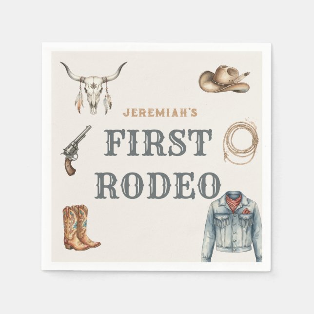 Serviette En Papier First Rodeo Wild West Cowboy Blue Birthday (Devant)