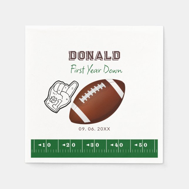 Serviette En Papier First Year Down Football Birthday  (Devant)