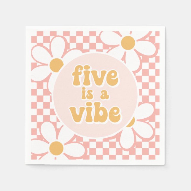 Serviette En Papier Five est un Vibe Pink Daisy Checker (Devant)