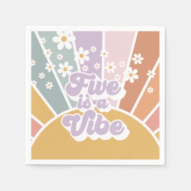 Serviette En Papier Five est une Vibe Retro Sunshine Rainbow Daisy (Devant)