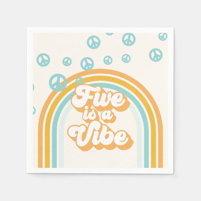 Serviette En Papier Five est Vibe Retro Boy 5e anniversaire (Devant)