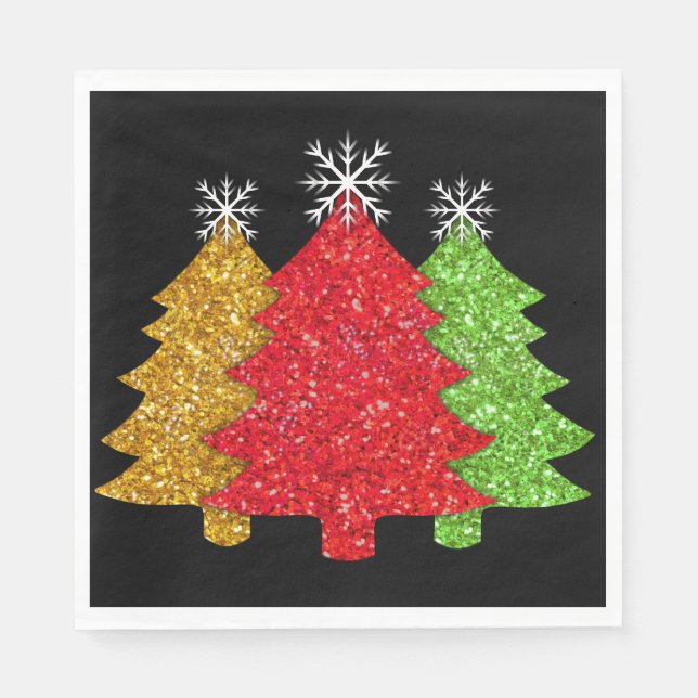 Serviette En Papier Flacon de neige de l'arbre de Noël rouge étincelan (Devant)